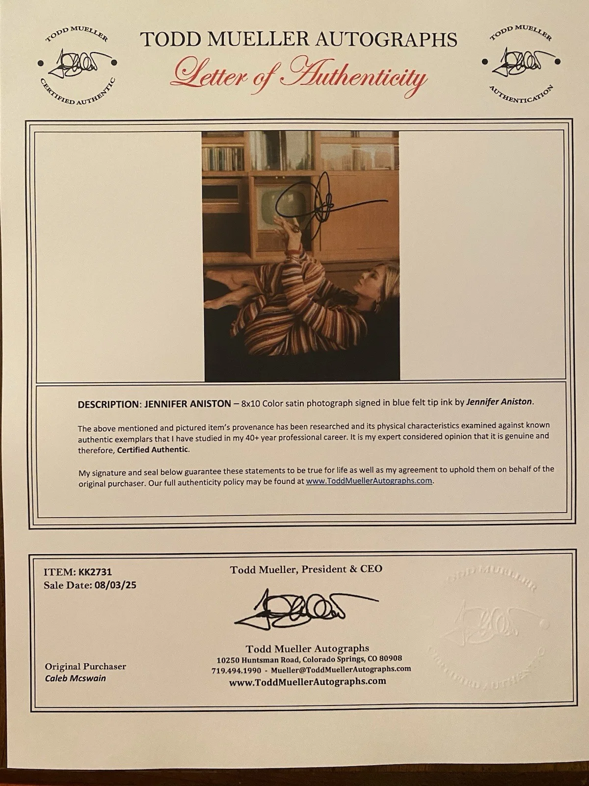 Jennifer Aniston — Jennifer Aniston Signed Autographed Photo With COA Friends The Break Up Bruce Al, image 4