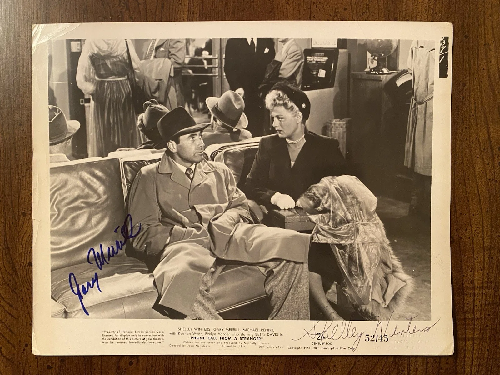 Gary Merrill, Shelley Winters — Gary Merrill Shelley Winters Signed Autographed Photo With COA Phone Call From A