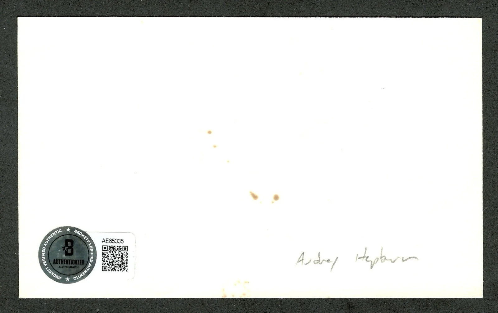 Audrey Hepburn Signed Autographed 3x5 Card Beckett BAS Breakfast At Tiffany’s, изображение 2