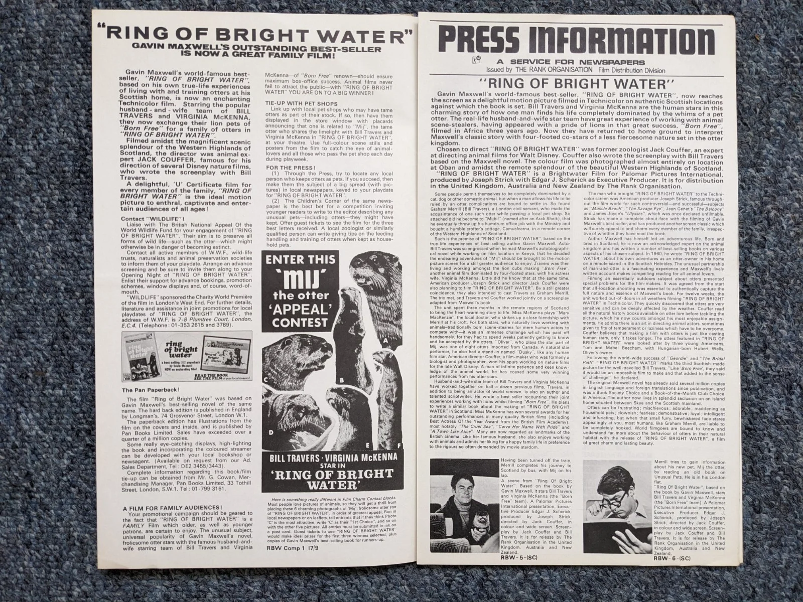 RING OF BRIGHT WATER 2x Publicity Items., image 3