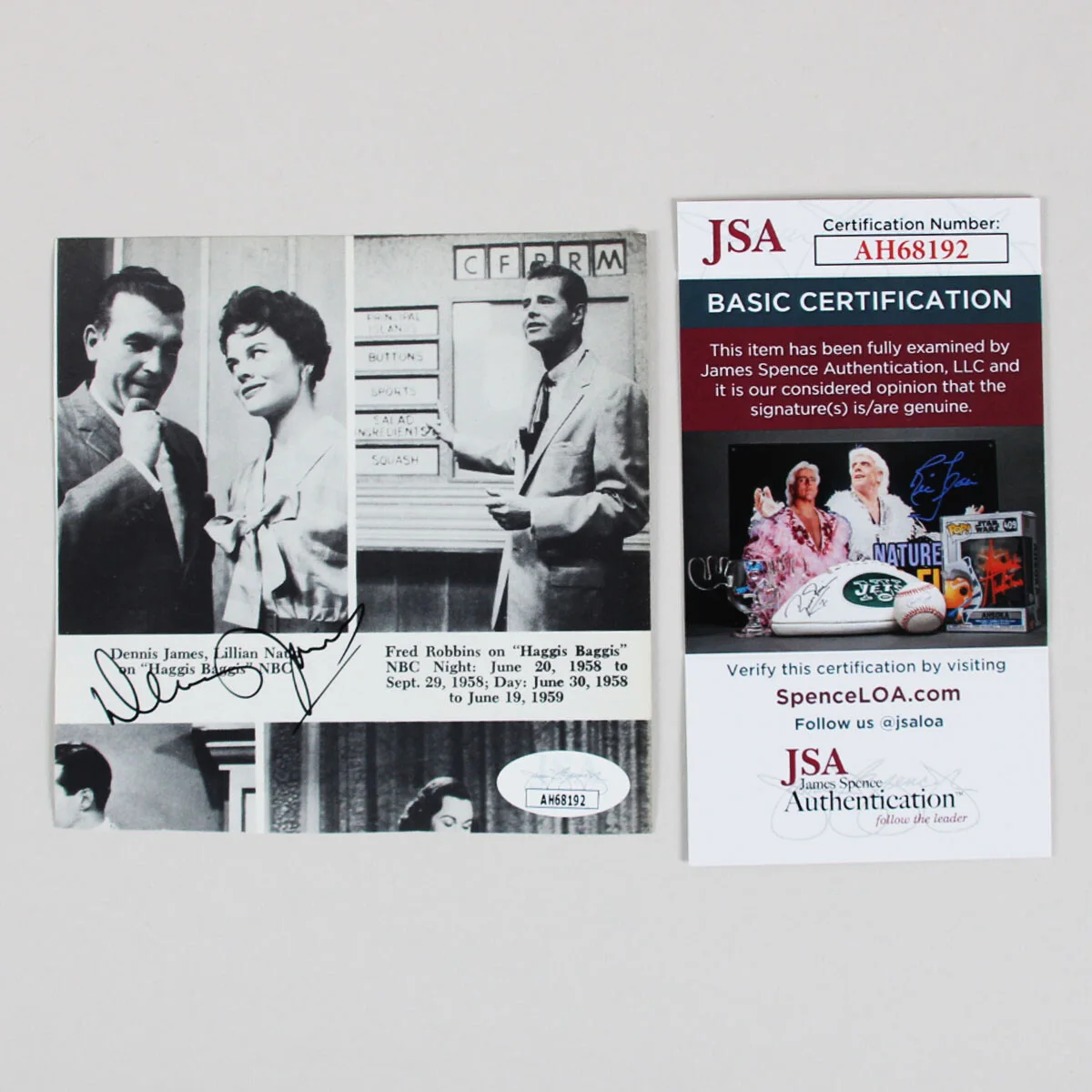 Una Merkel & Dennis James Signed Photo - COA JSA, image 2