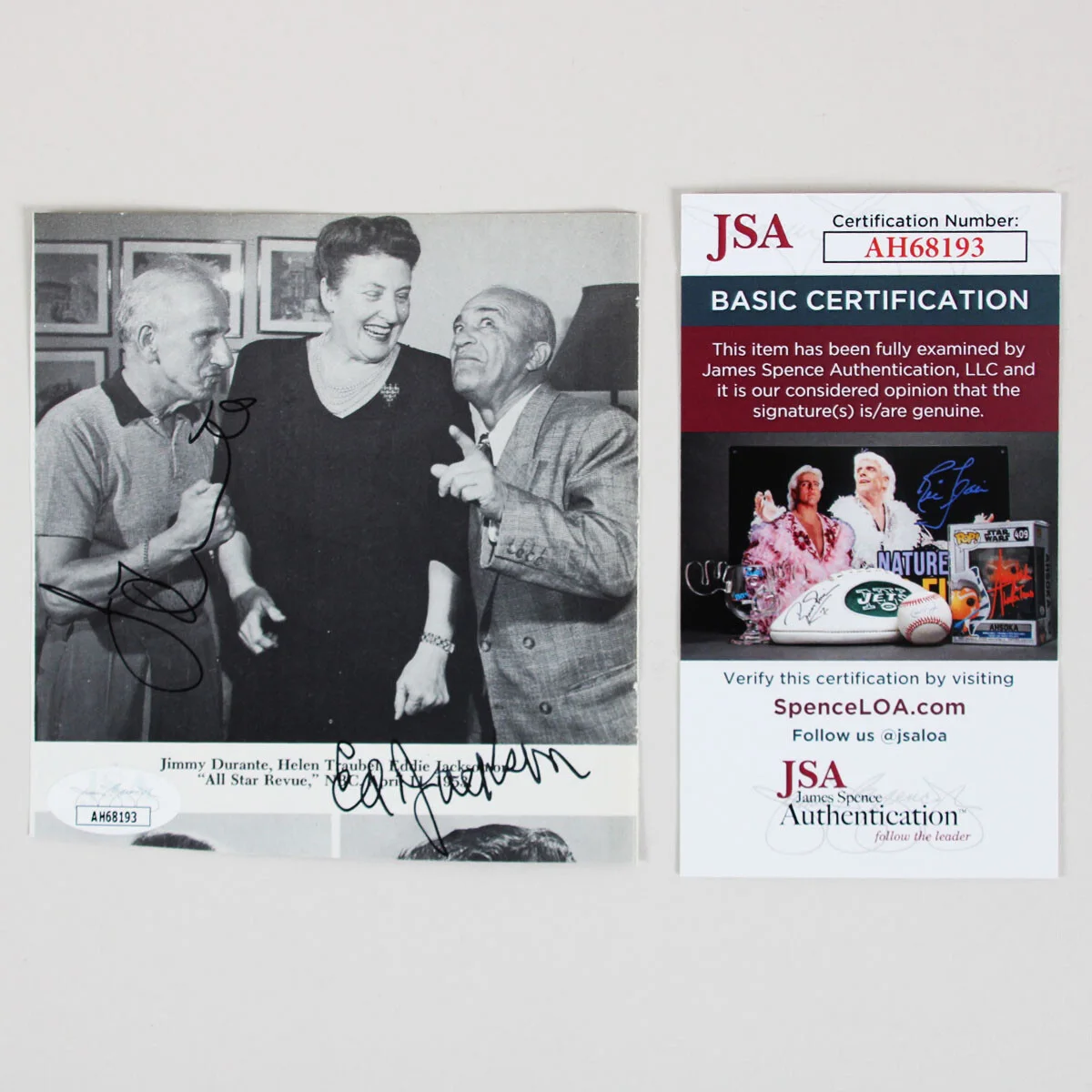 Jimmy Durante Signed Photo w/ Eddie Jackson & Gary Crosby - COA JSA, image 5