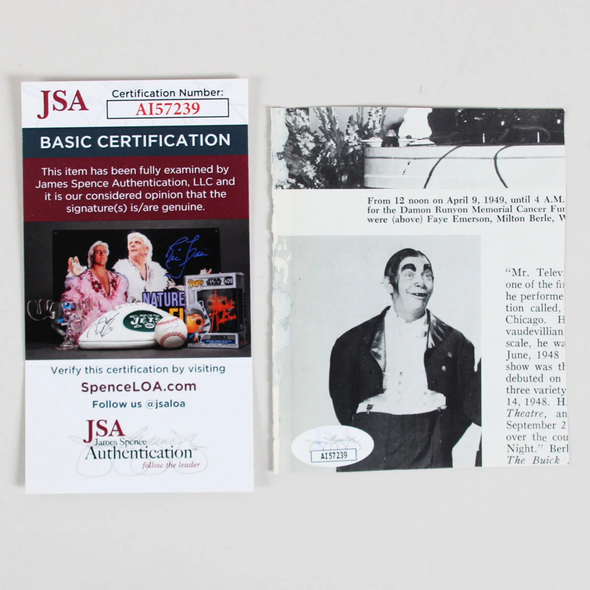 Martha Raye Signed Photo - COA JSA, image 3