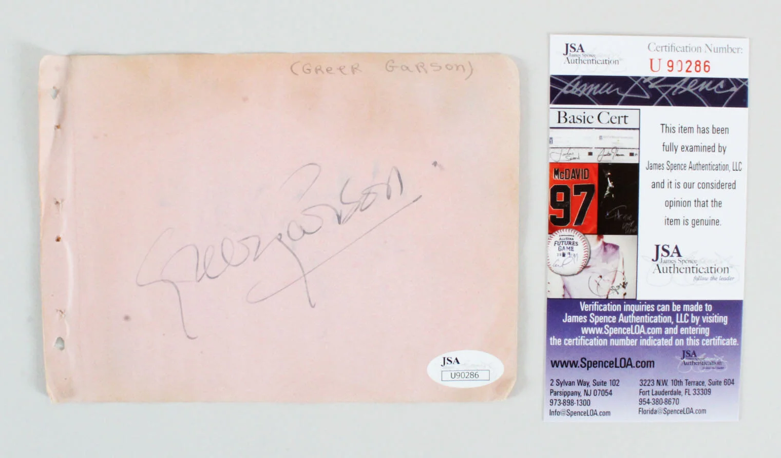 Gene Autry & Greer Garson Signed Cut Album Page - COA JSA, image 2