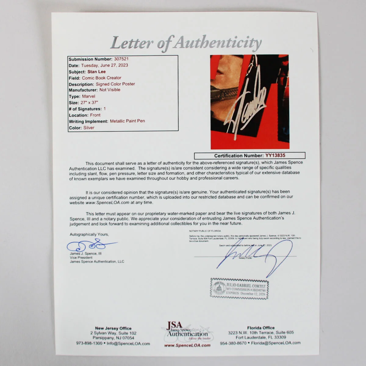 Stan Lee Signed Giclee Marvel - COA JSA & Excelsior Hologram, image 4