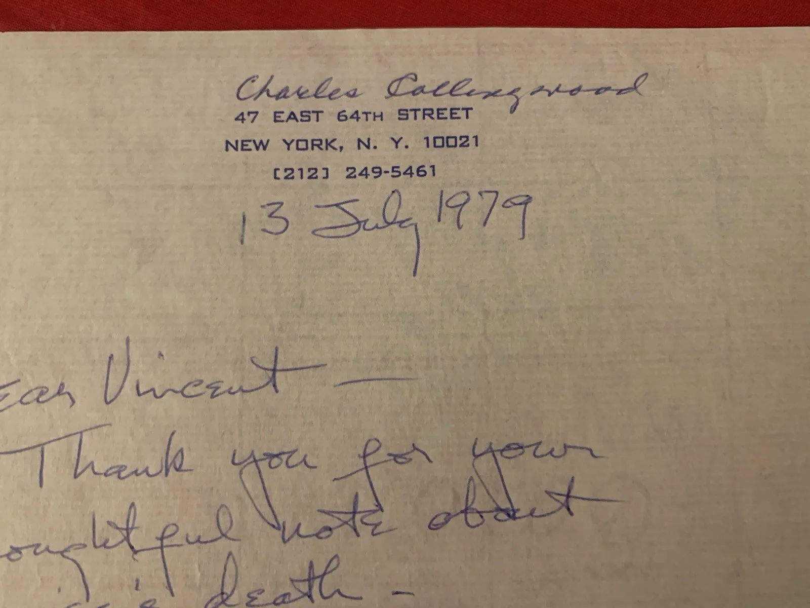 Charles Collingwood — Vincent Price Estate Signed Letter War Correspondent Charles Collingwood! 16e, image 2