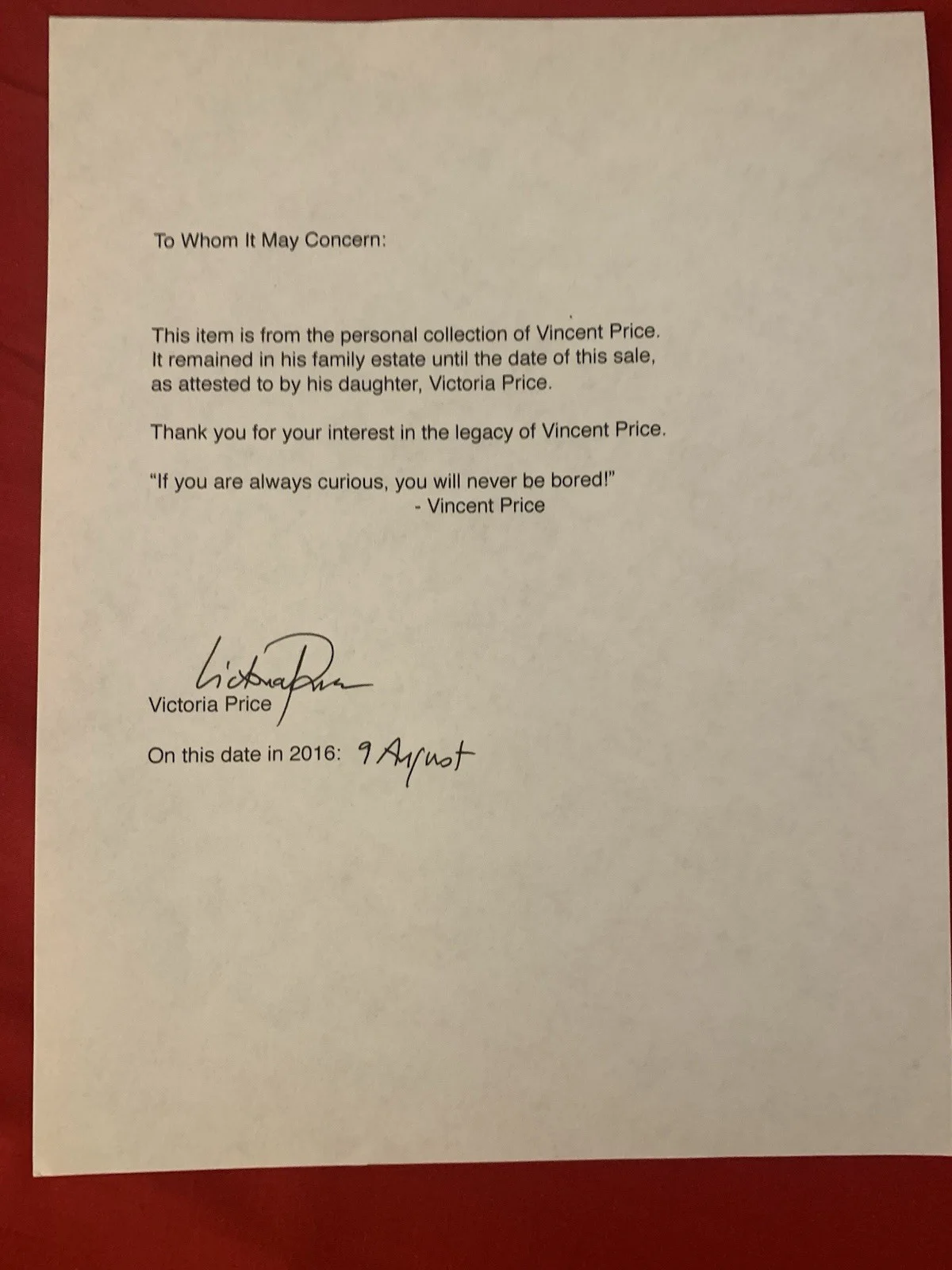Charles Collingwood — Vincent Price Estate Signed Letter War Correspondent Charles Collingwood! 16e, image 3