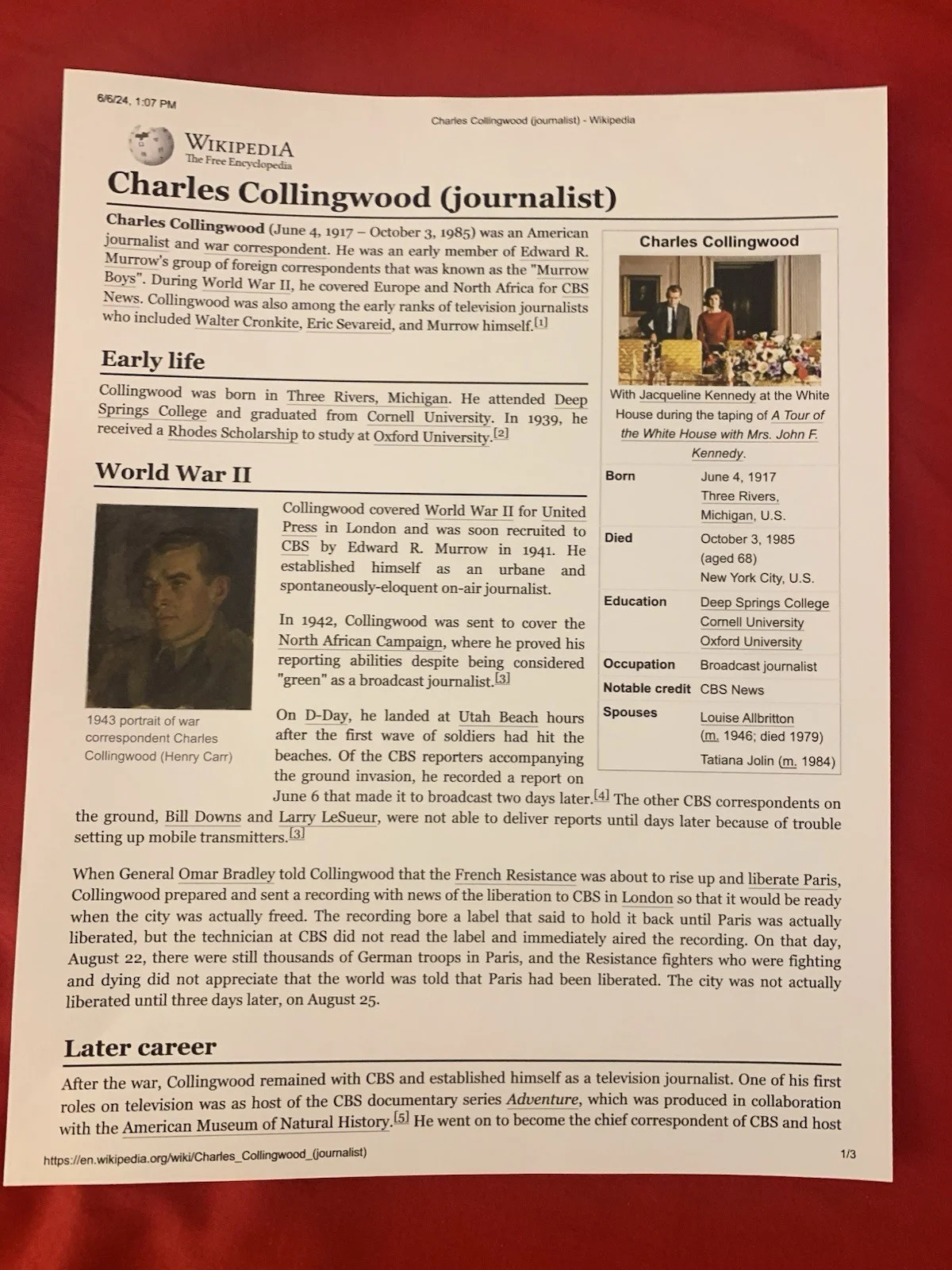 Charles Collingwood — Vincent Price Estate Signed Letter War Correspondent Charles Collingwood! 16e, image 5