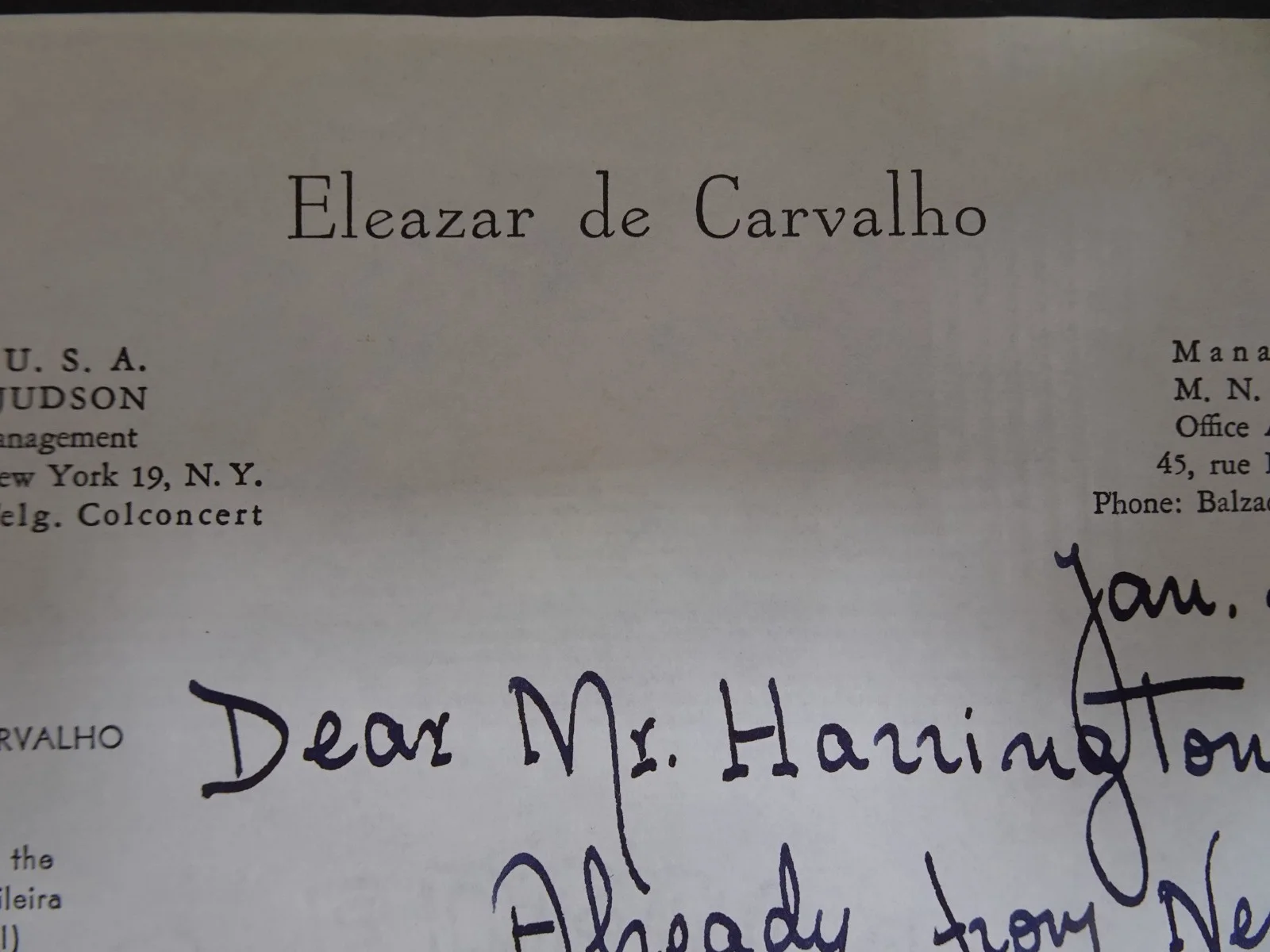 Eleazar de Carvalho — Eleazar de Carvalho Brazilian Composer Autograph Letter to Symphony Manager 1961, image 2