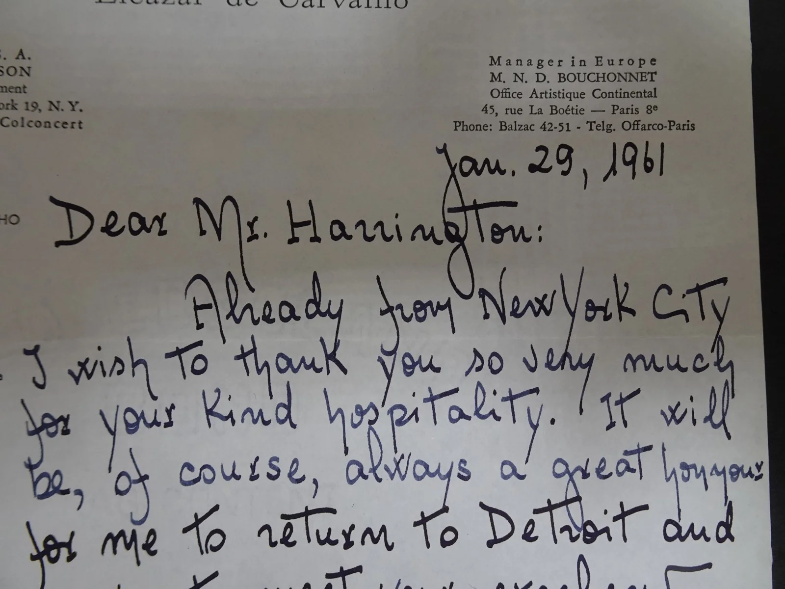 Eleazar de Carvalho — Eleazar de Carvalho Brazilian Composer Autograph Letter to Symphony Manager 1961, image 5