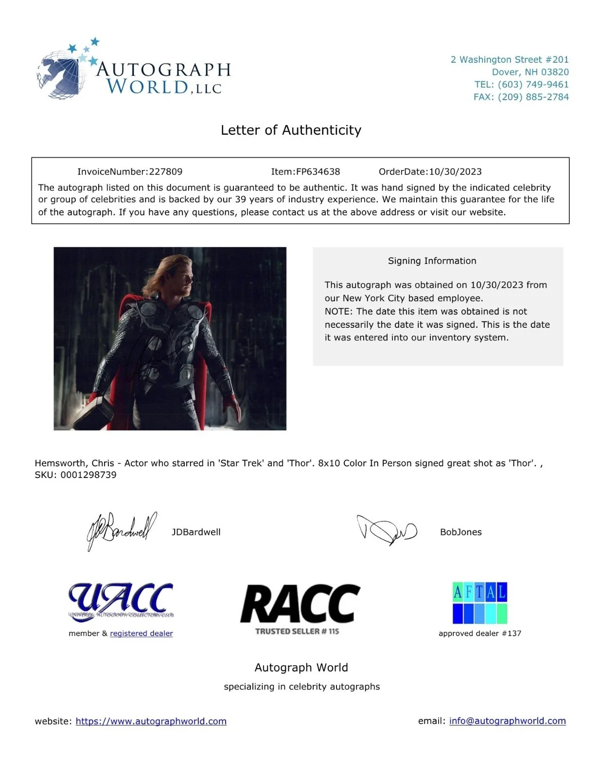 Chris Hemsworth — Chris Hemsworth - Thor Custom Matted & Framed Signed/Autographed Photo C, image 4