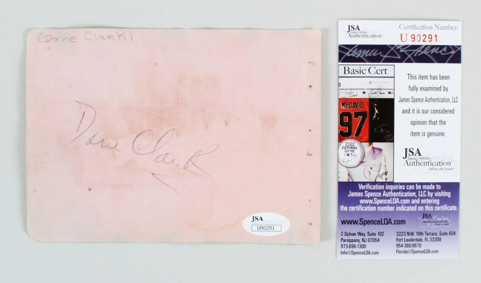 Tex Ritter & Dane Clark Signed Cut - COA JSA, image 2
