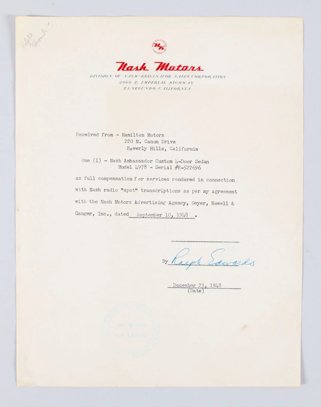 George Burns & Ralph Edwards Signed Letters - COA JSA, image 4