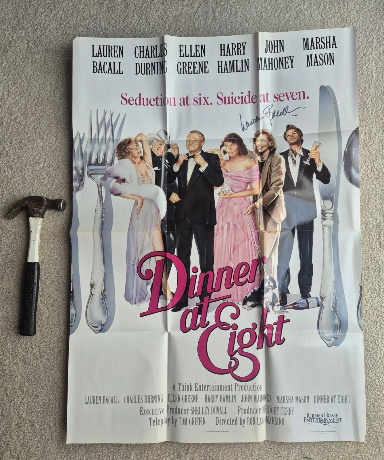 Lauren Bacall — Rare! Autographed Movie Poster - Lauren Bacall in "Diner at Eight" (1990)
