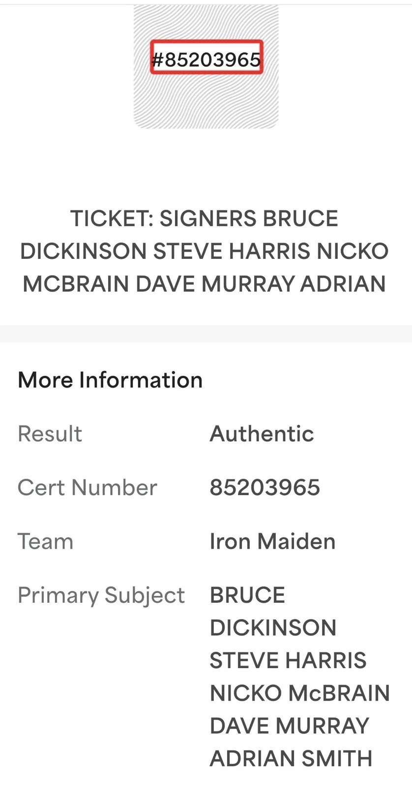 Iron Maiden Band Signed 1989 Ticket 5 Autograph Dickinson Murray McBrain PSA/DNA, image 3
