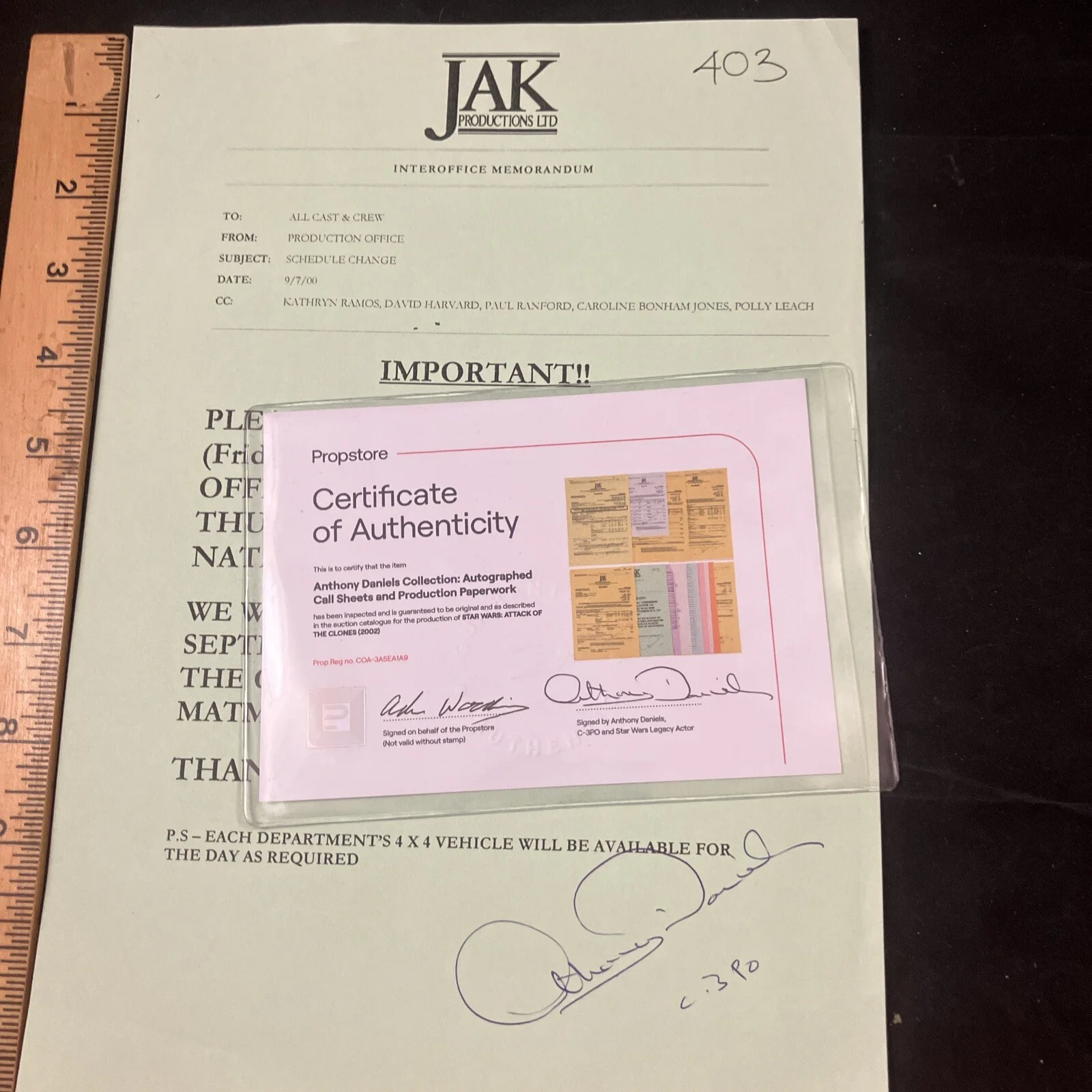 Anthony Daniels — Anthony Daniels personal collection signed ephemera Attack of the Clones lot 2., изображение 5