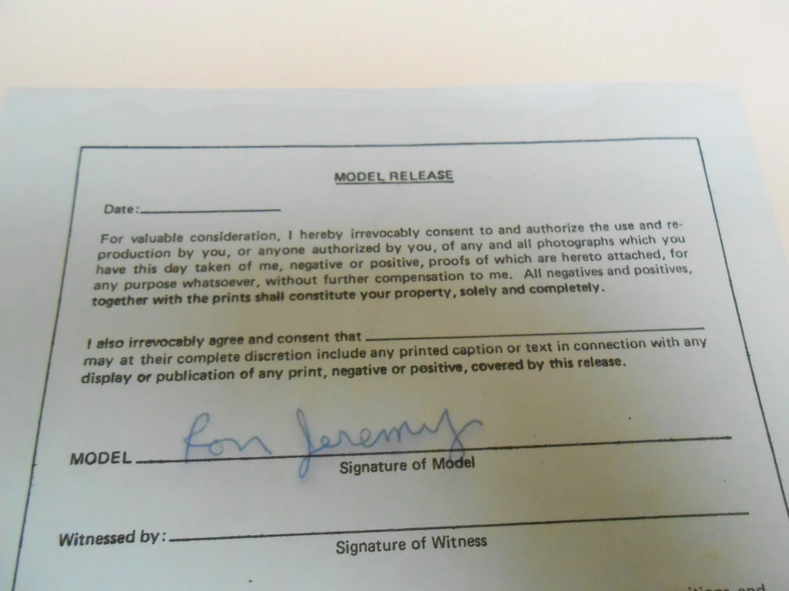 Rare 1 Of A Kind Triple Signed Ron Jeremy Model Release Form, изображение 3