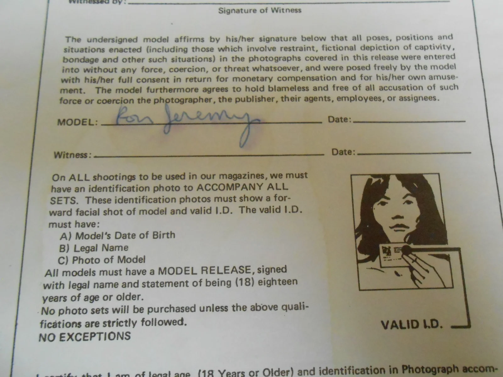 Rare 1 Of A Kind Triple Signed Ron Jeremy Model Release Form, изображение 4