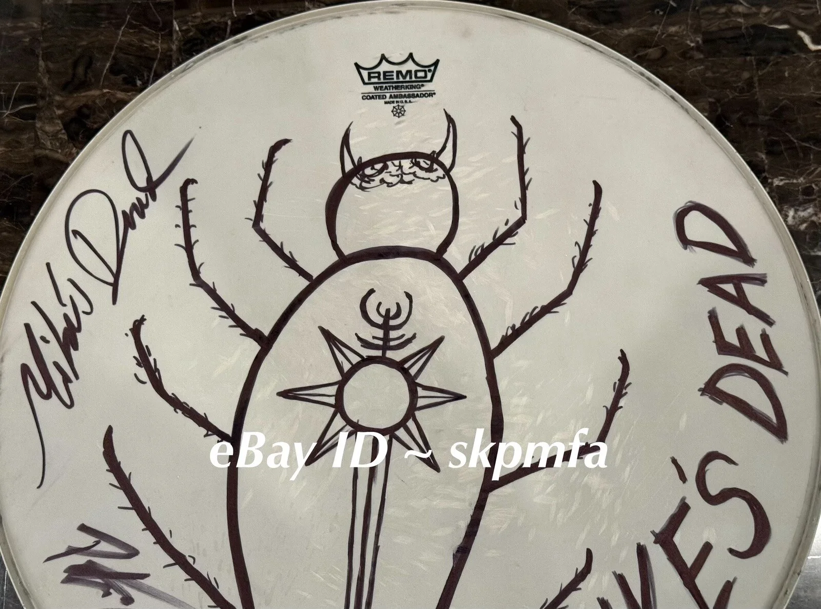 MIKE'S DEAD Signed Drumhead LARGE Custom Art 💯 Official Merch 🪳, image 2