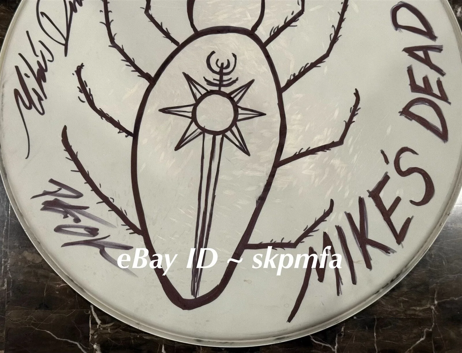 MIKE'S DEAD Signed Drumhead LARGE Custom Art 💯 Official Merch 🪳, image 3