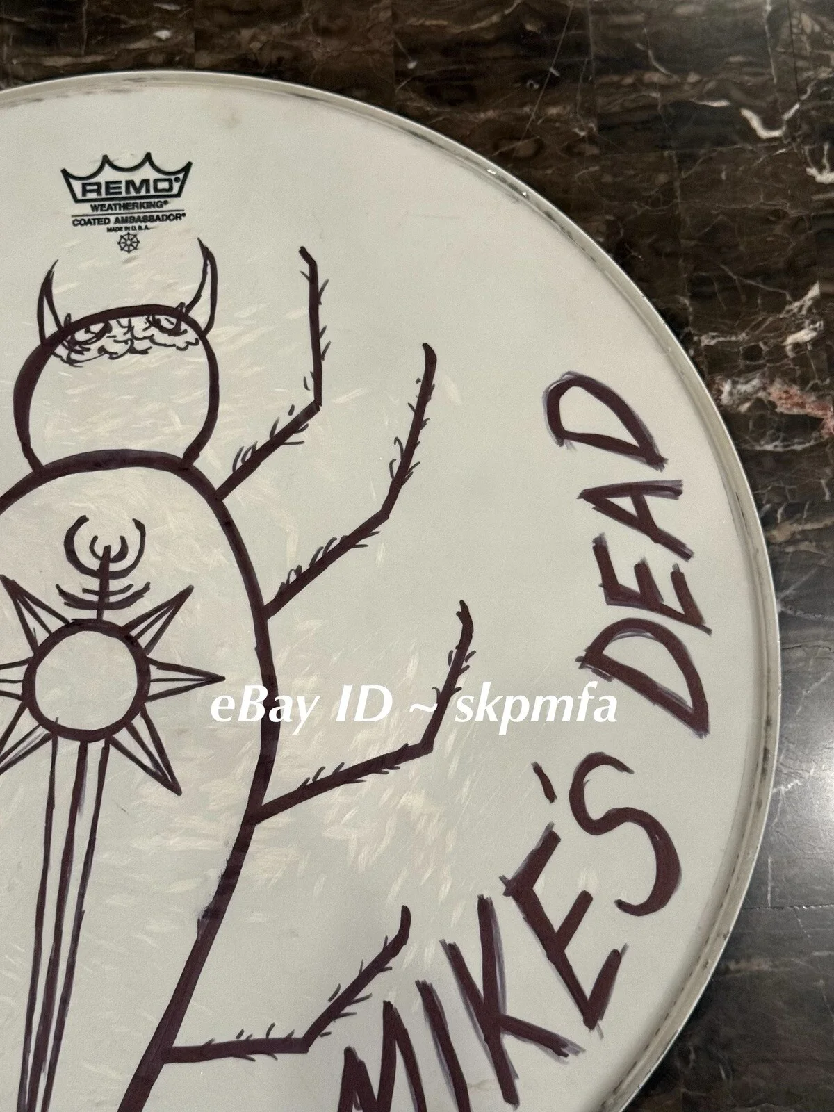MIKE'S DEAD Signed Drumhead LARGE Custom Art 💯 Official Merch 🪳, image 5