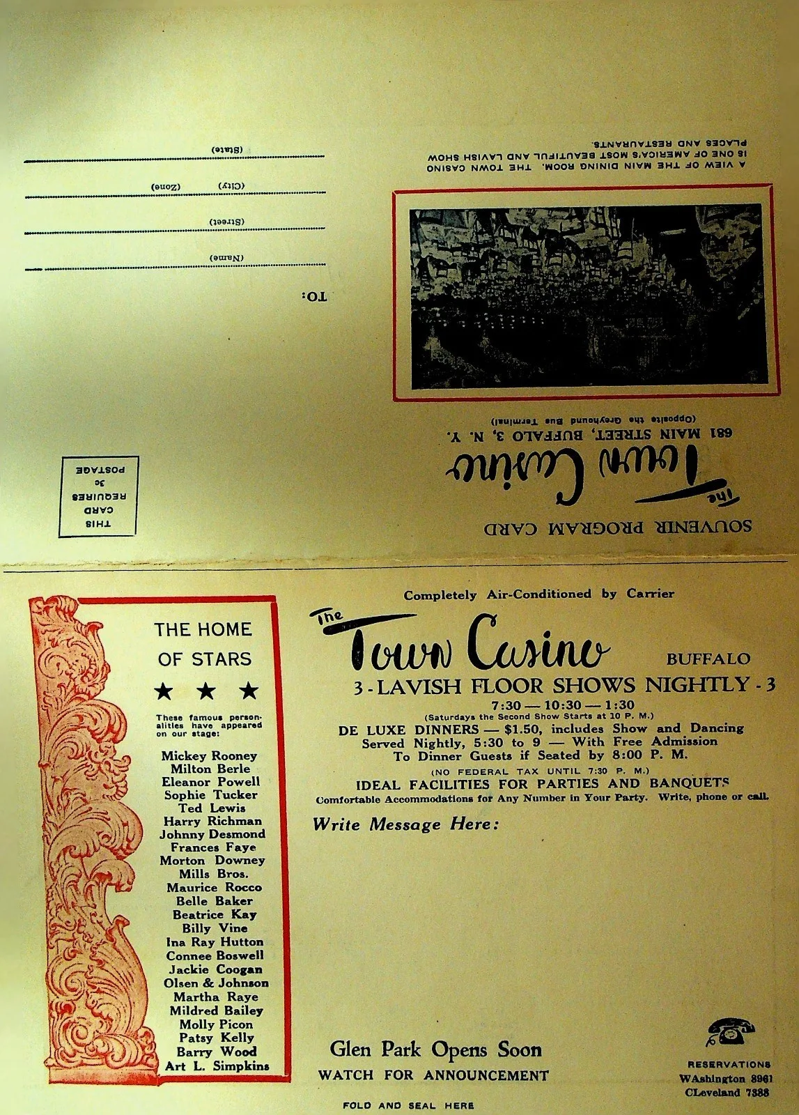Molly Picon 1947 Signed Souvenir Program Card Town Casino Buffalo NY, изображение 2