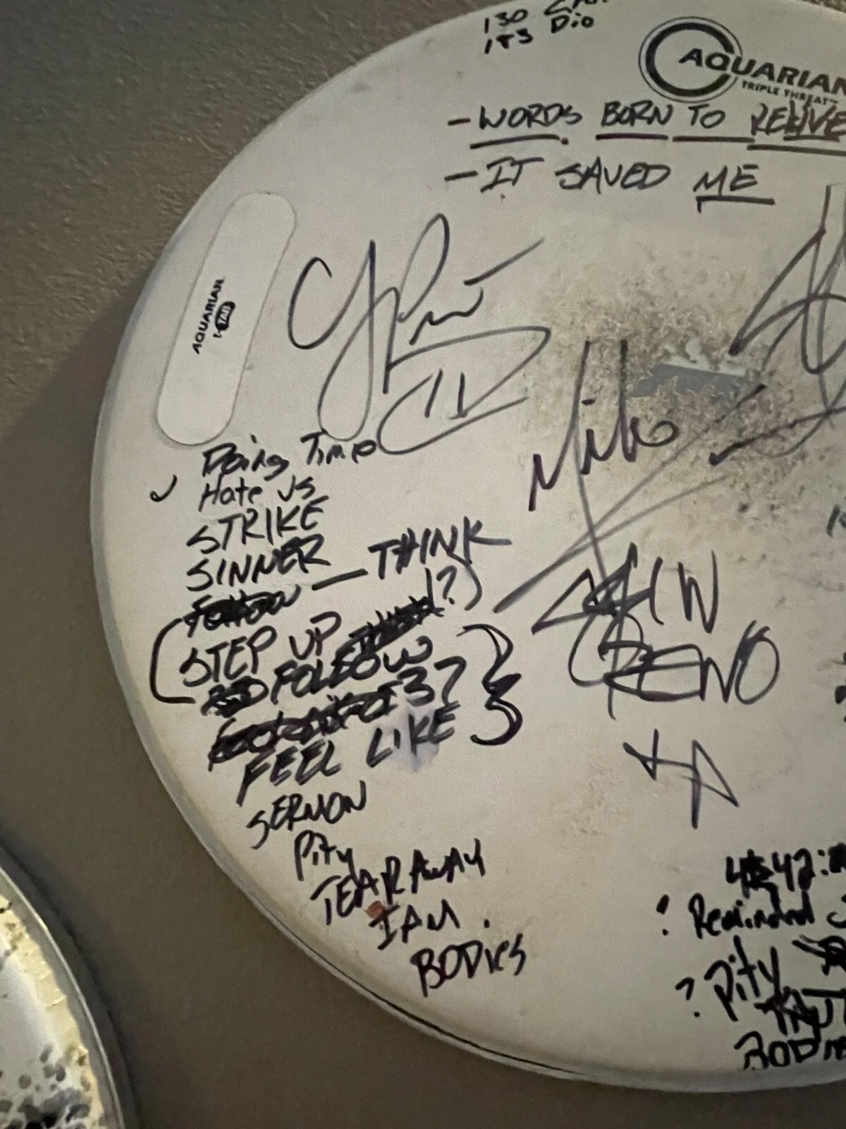 Authentic Band Signed ~ DROWNING POOL Signed Drumhead w Set List & Lyrics, image 4