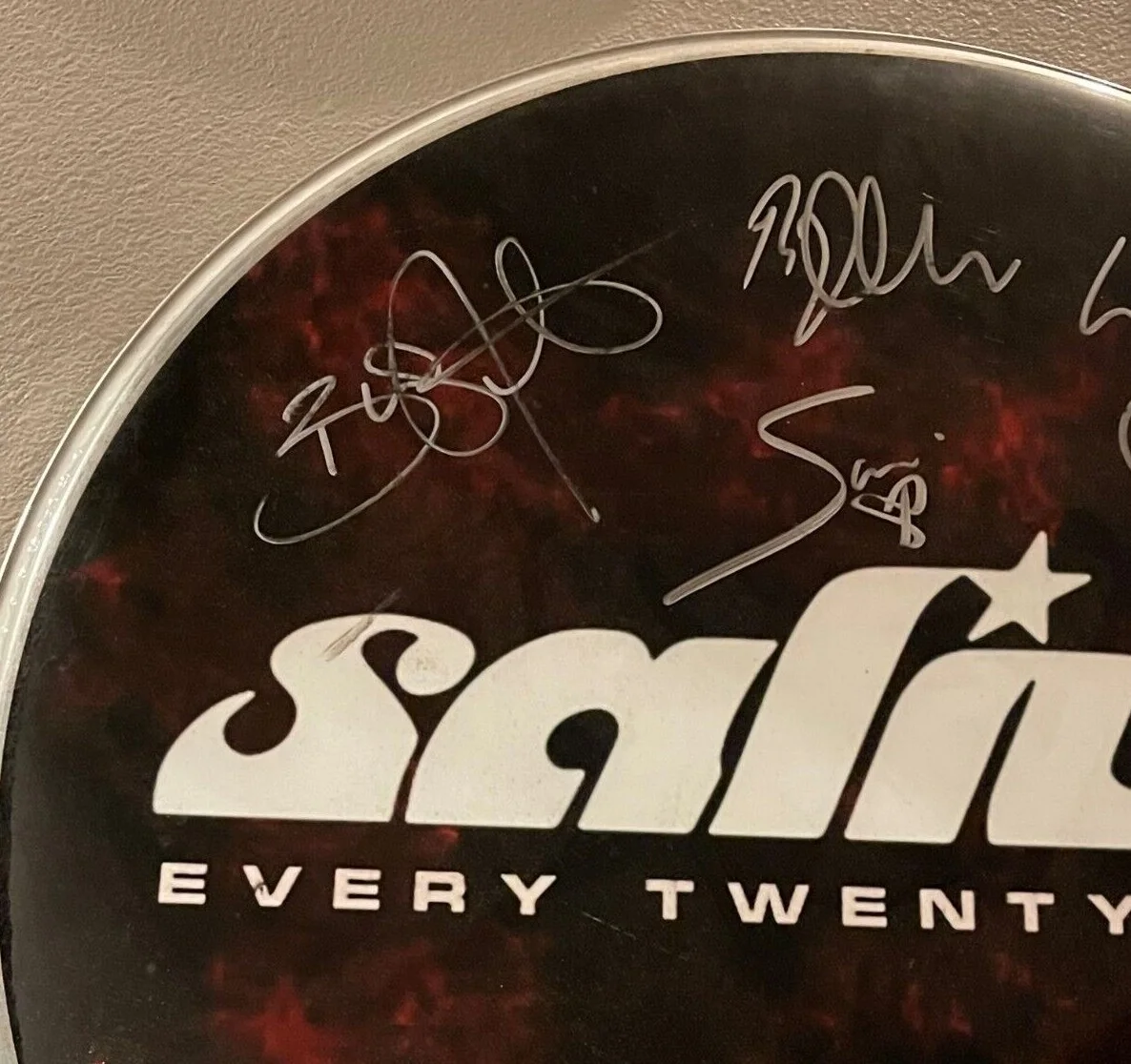 Authentic Band Signed ~ SALIVA Bass Drumhead ~ Autograph Current Lineup, image 3