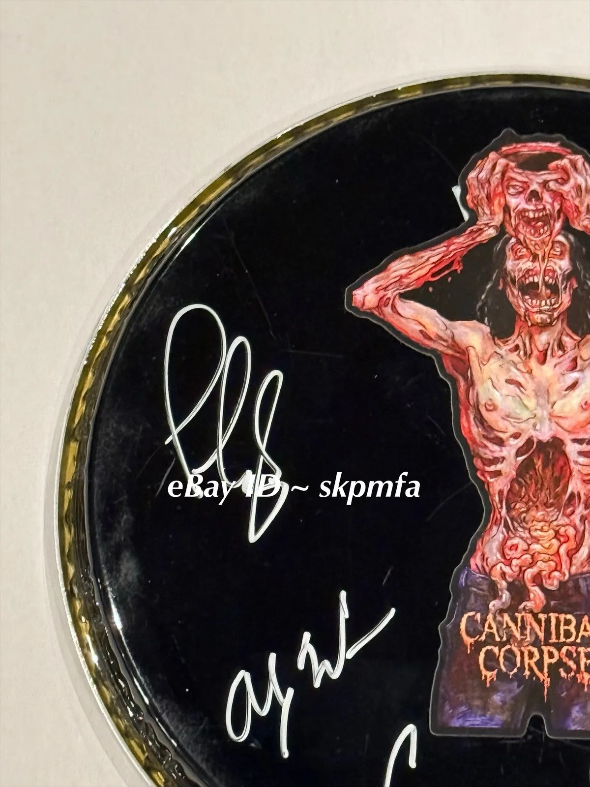 CANNIBAL CORPSE ~ Band SIGNED Drumhead 8.5” 💯 Official Merch 🥁 🔥, image 2