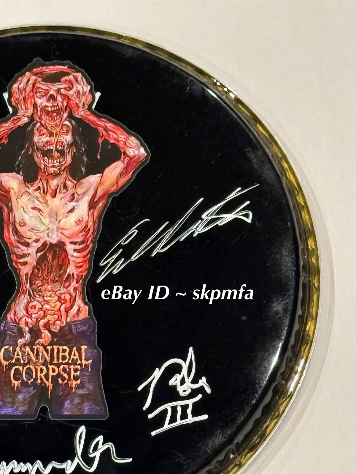 CANNIBAL CORPSE ~ Band SIGNED Drumhead 8.5” 💯 Official Merch 🥁 🔥, image 3