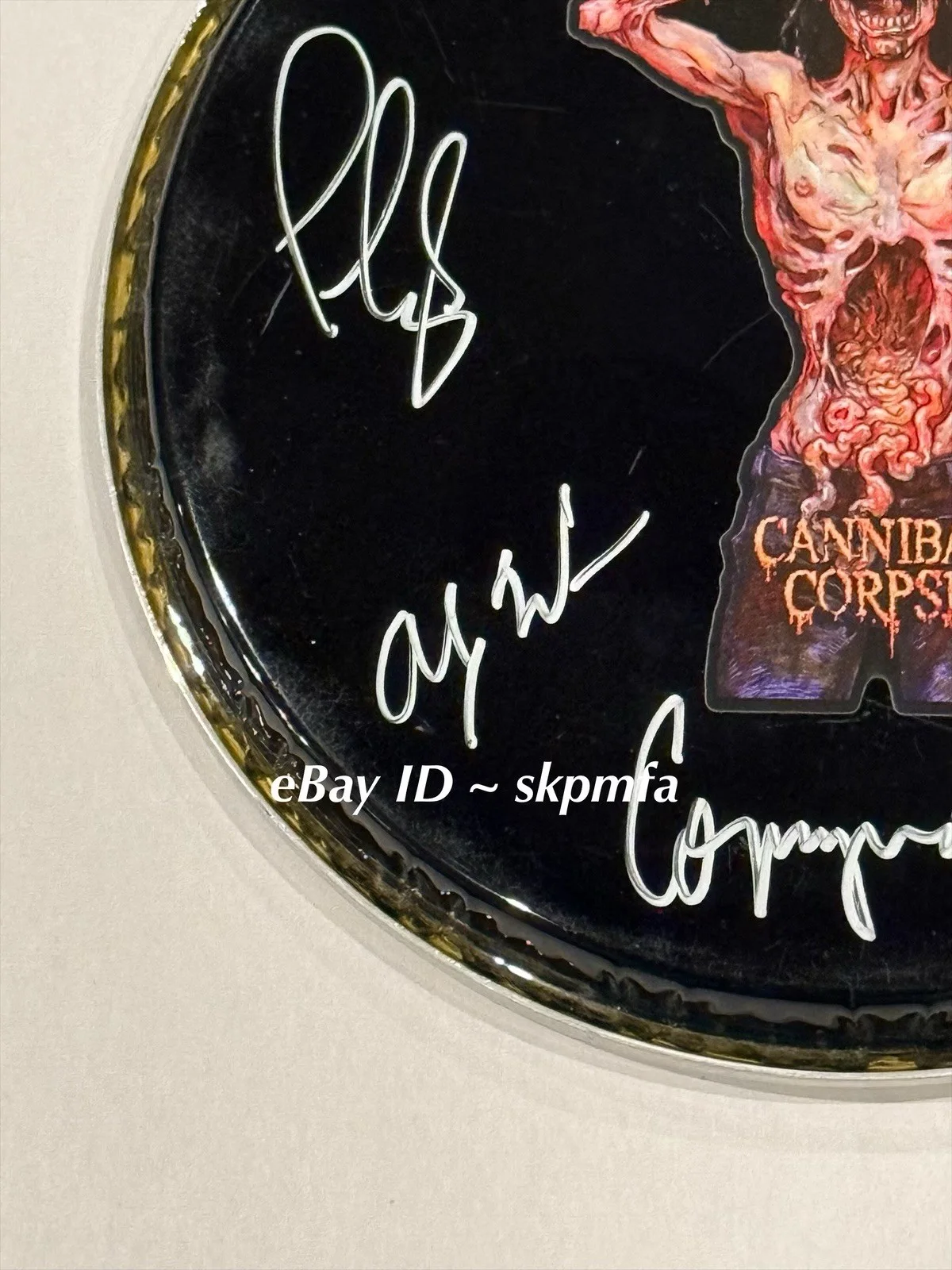 CANNIBAL CORPSE ~ Band SIGNED Drumhead 8.5” 💯 Official Merch 🥁 🔥, image 4