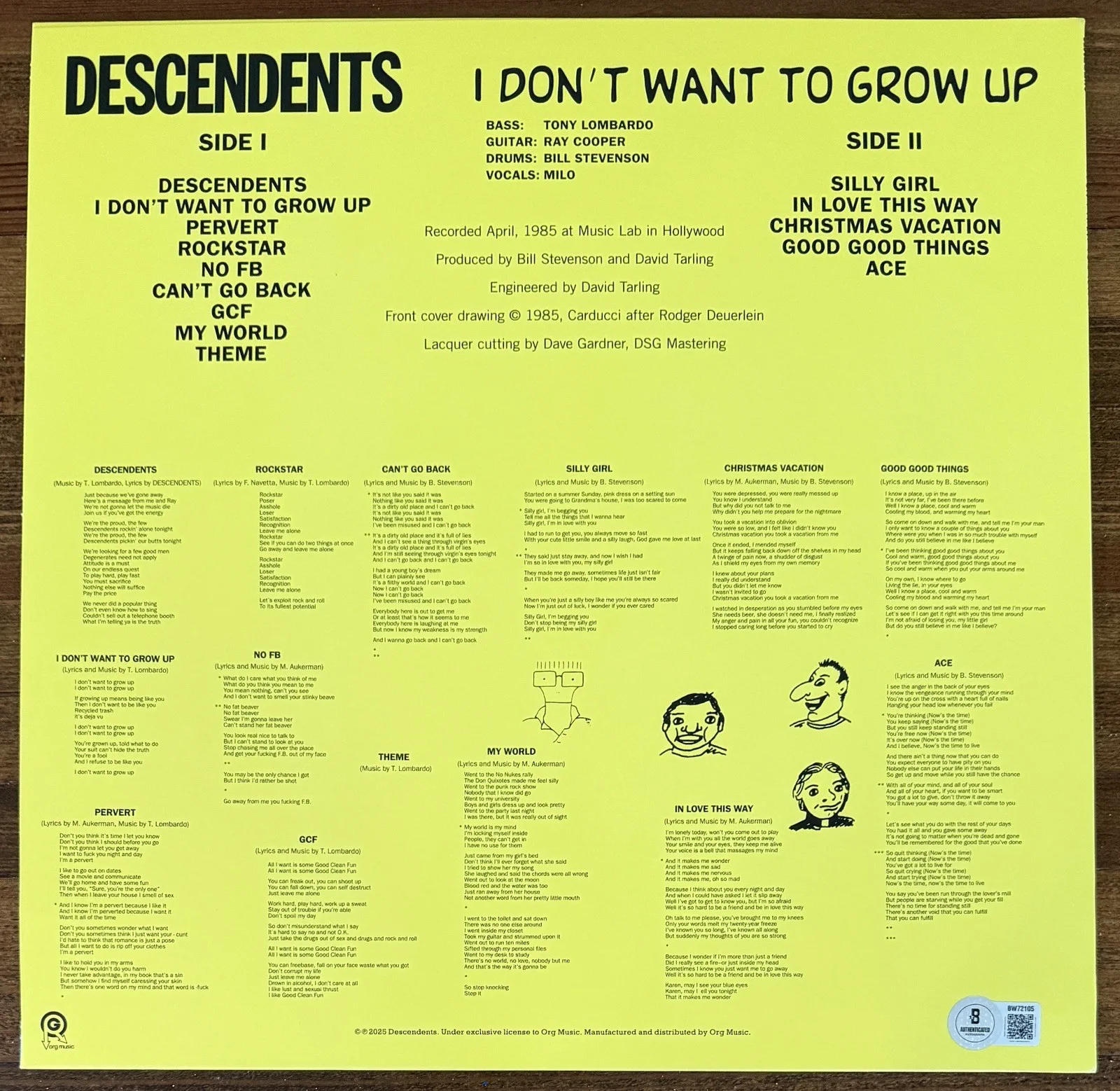 The Descendants SIGNED I Dont Want To Grow Up LP Cover AUTOGRAPH Beckett BAS COA, изображение 2