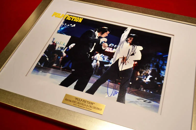 JOHN TRAVOLTA, UMA THURMAN — PULP FICTION Signed John Travolta & Thurman Autograph, FRAME Plaque COA UACC DVD, image 3