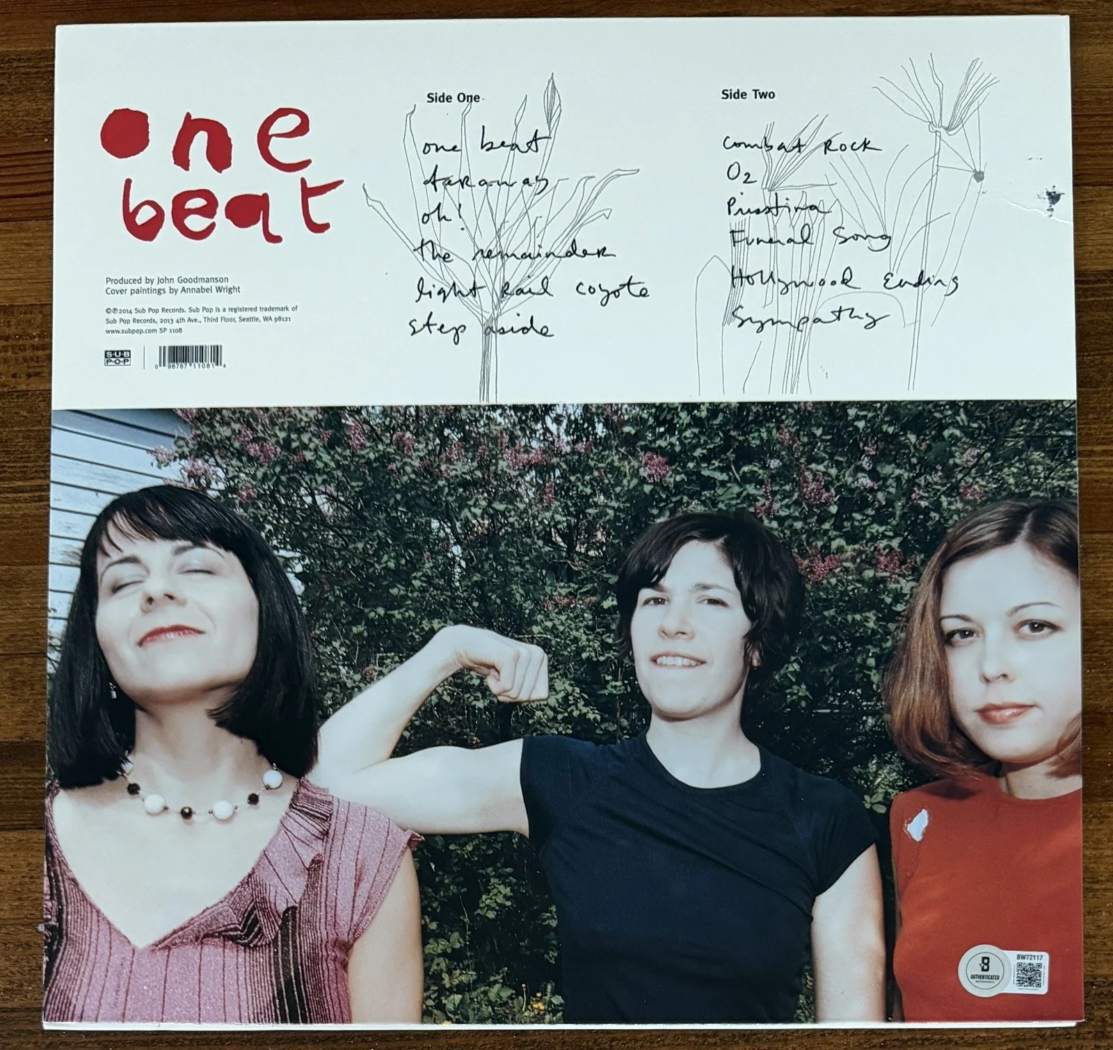 SIGNED Sleater Kinney One Beat Album LP Cover AUTOGRAPH Beckett BAS COA, image 4