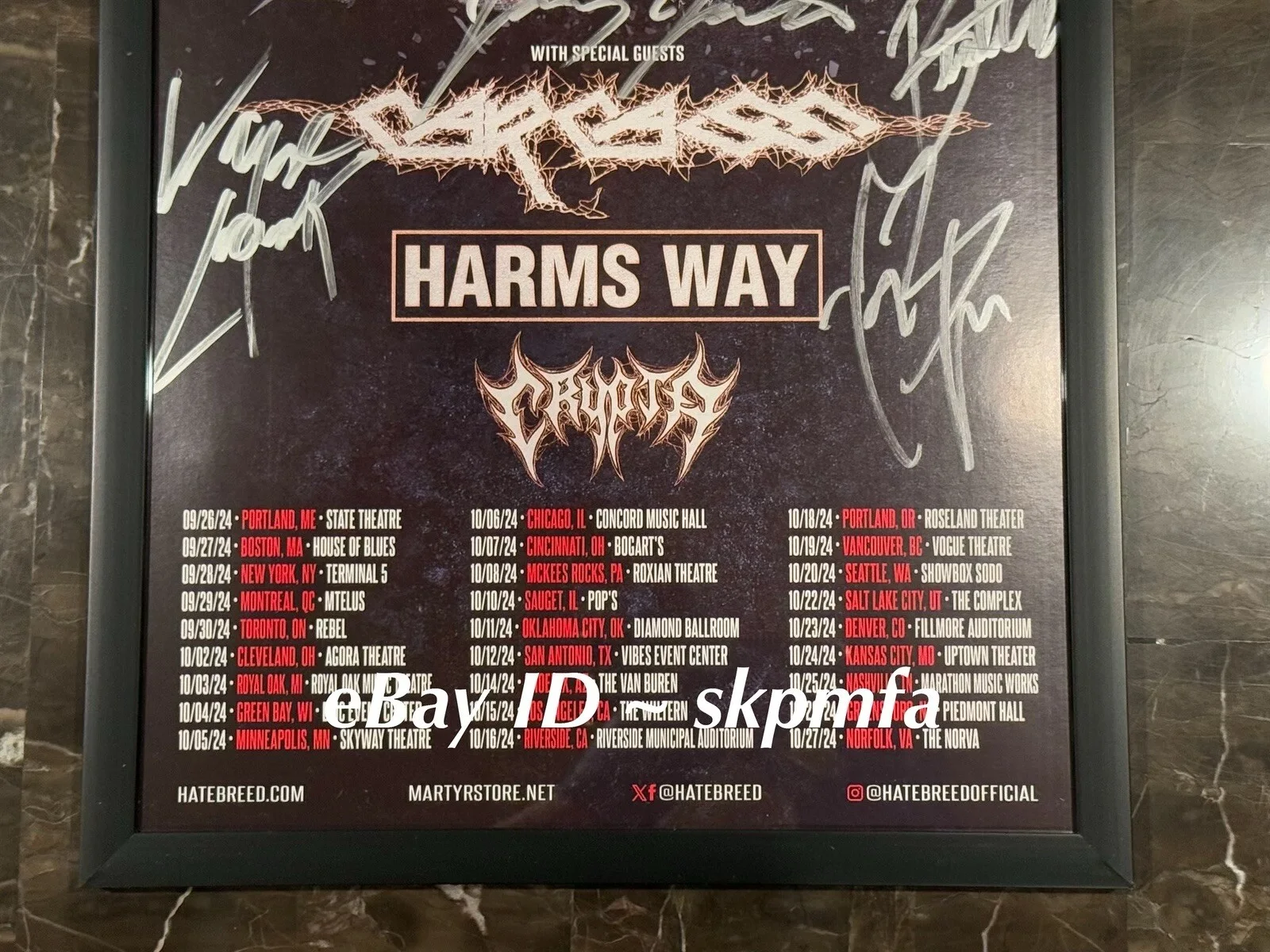 HATEBREED Framed Poster Band SIGNED 2024 Tour 11x17 💯 Official MERCH 🔥 🎤, изображение 3