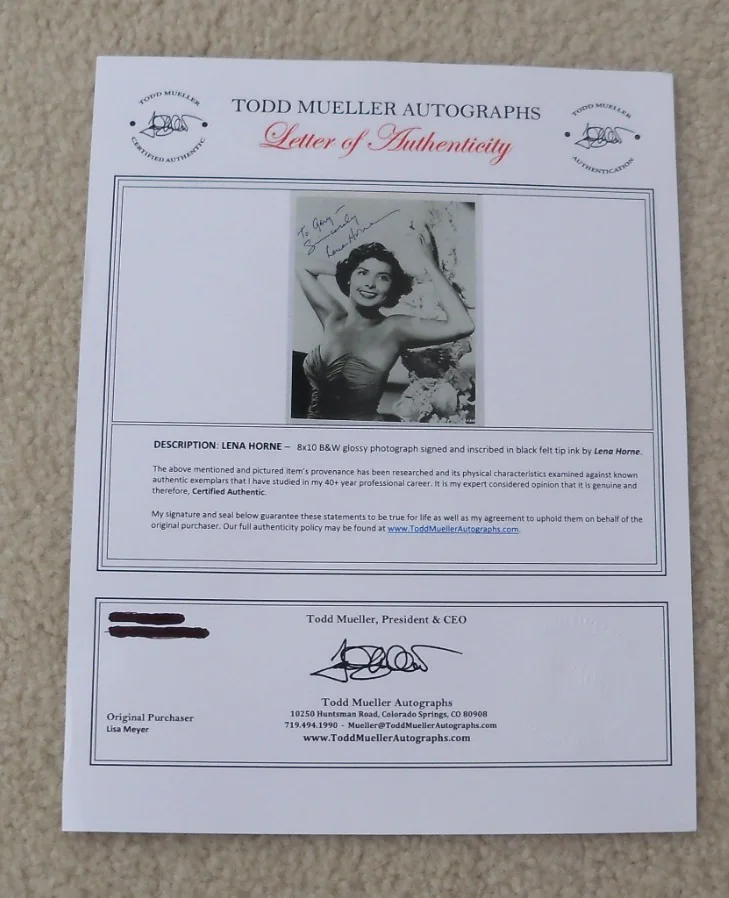 Lena Horne — Lena Horne signed photo COA, image 3