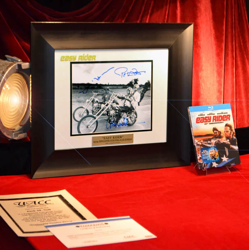 JACK NICHOLSON, PETER FONDA, DENNIS HOPPER — Easy Rider JACK NICHOLSON, HOPPER, PETER FONDA Signed AUTOGRAPH, UACC, DVD, COA, image 2