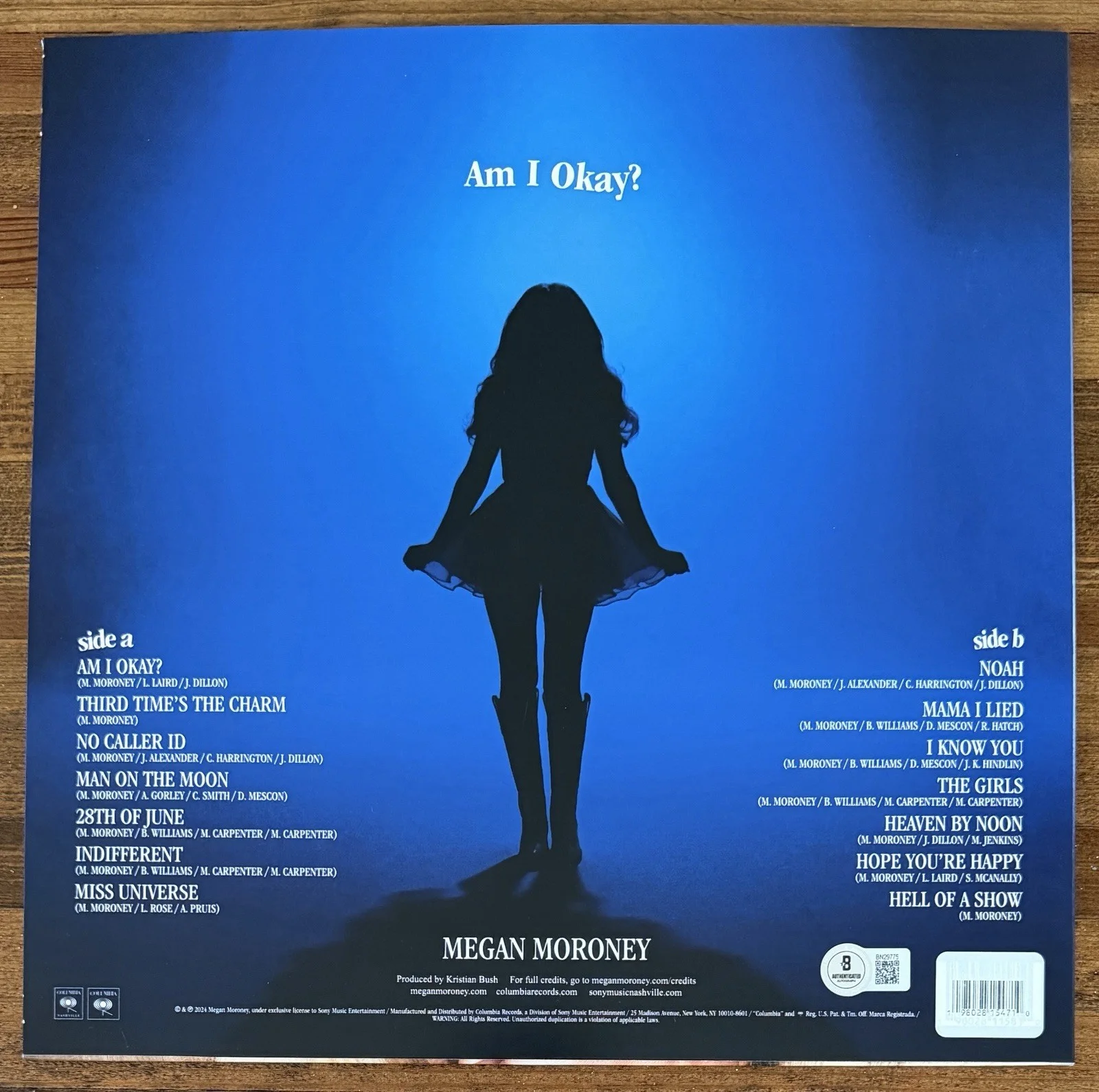Megan Moroney SIGNED Am I Okay Blue Vinyl Jacket Cover Autograph BECKETT BAS COA, image 2