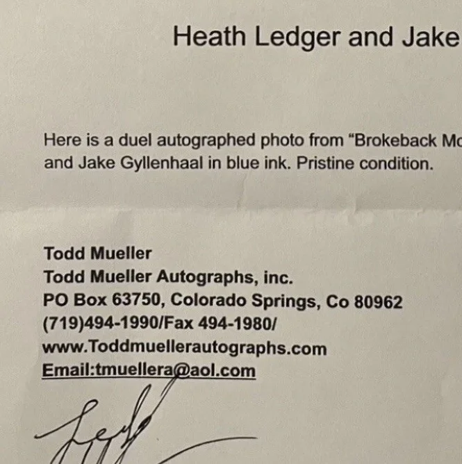 Heath Ledger, Jake Gyllenhaal — Heath Ledger & Jake Gyllenhaal Signed Photo Todd Mueller COA Brokeback Mountain, image 2