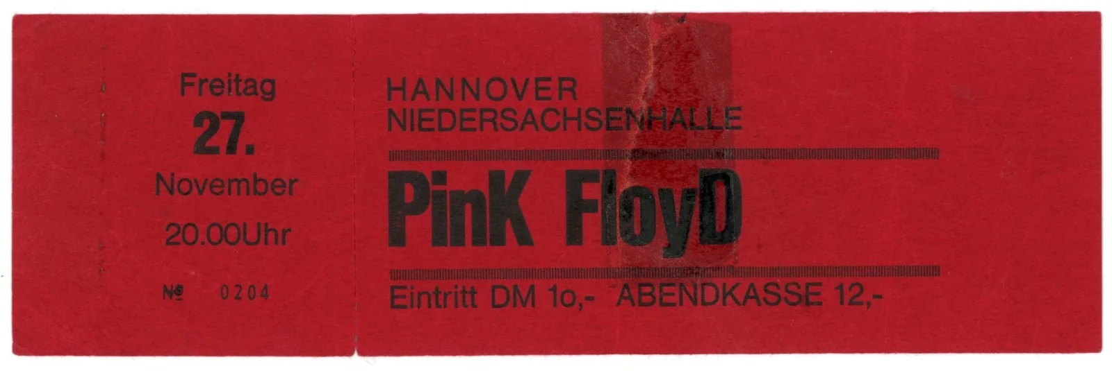 1970 PINK FLOYD fully autographed signed concert ticket Hannover Germany-Beatles, изображение 2