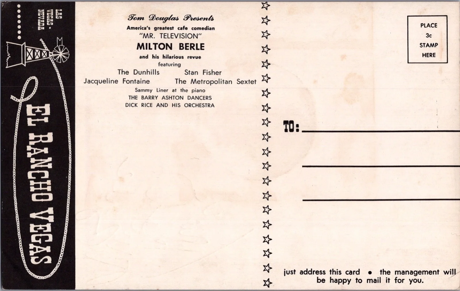 Milton Berle — Milton Berle - Signature Post Card- El Rancho -Casino Legends Hall of Fame, изображение 2