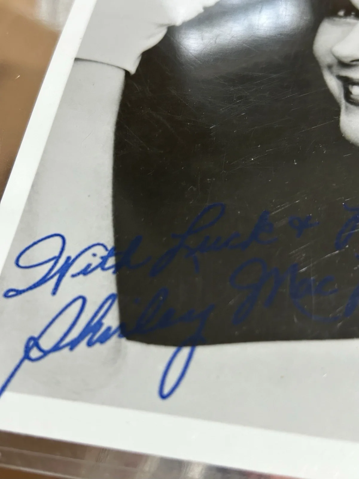Shirley MacLaine signed photograph black & white in blue pen, image 3