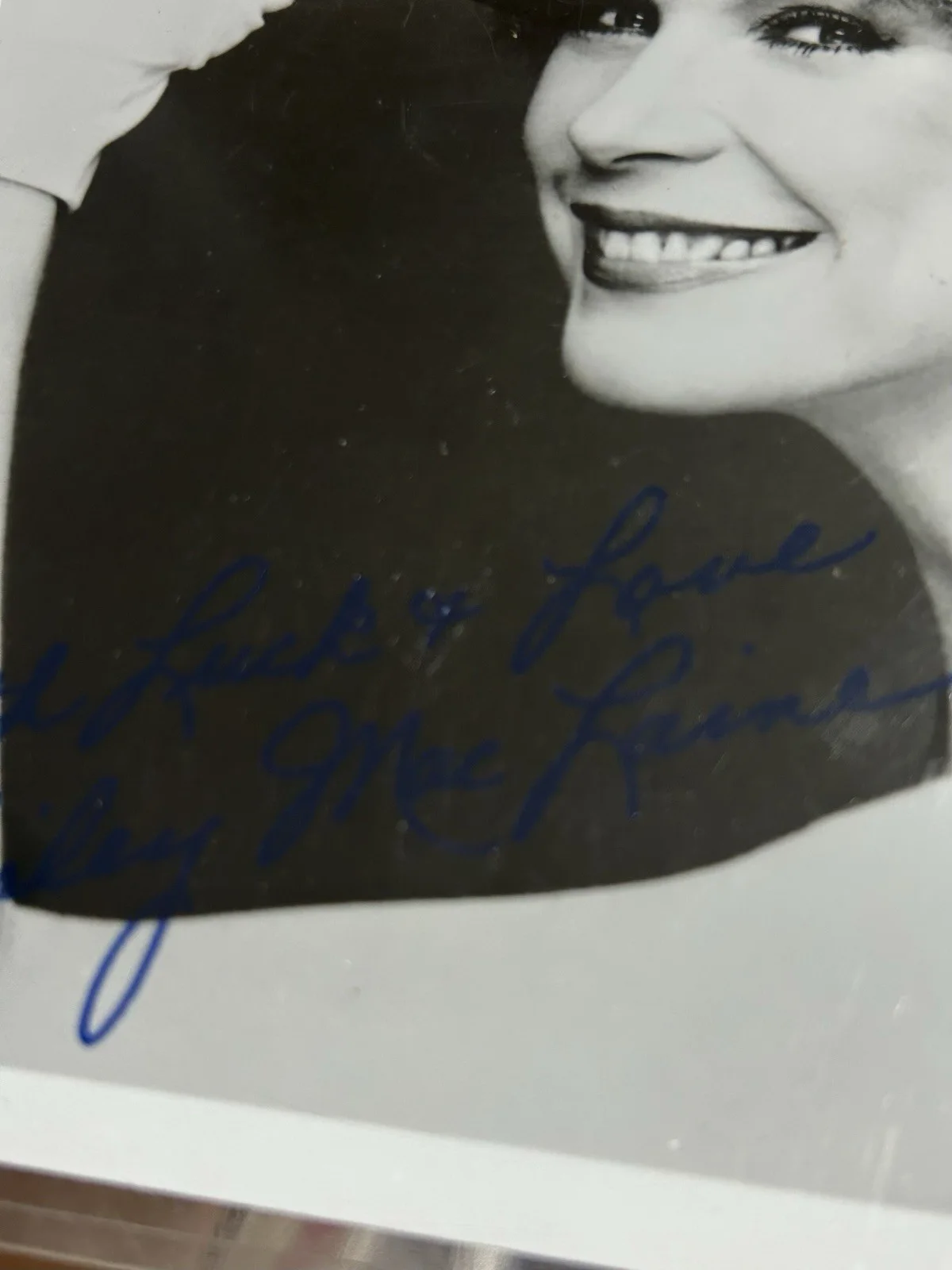 Shirley MacLaine signed photograph black & white in blue pen, image 4