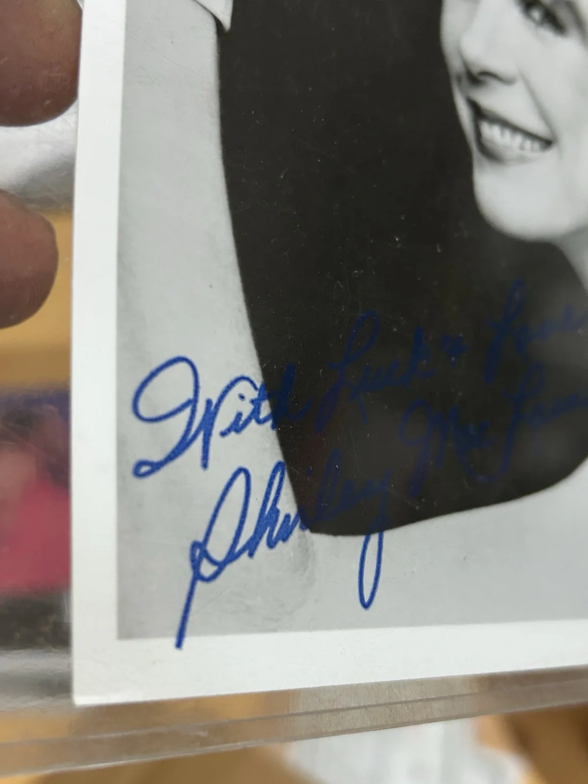 Shirley MacLaine signed photograph black & white in blue pen, image 5
