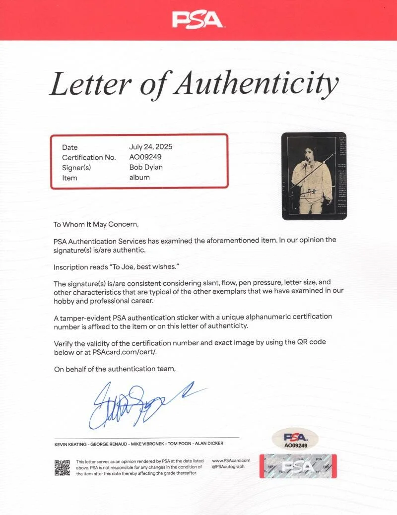 Bob Dylan — Bob Dylan Signed Autograph Album Vinyl Record LP - Street Legal w/ PSA COA, изображение 4