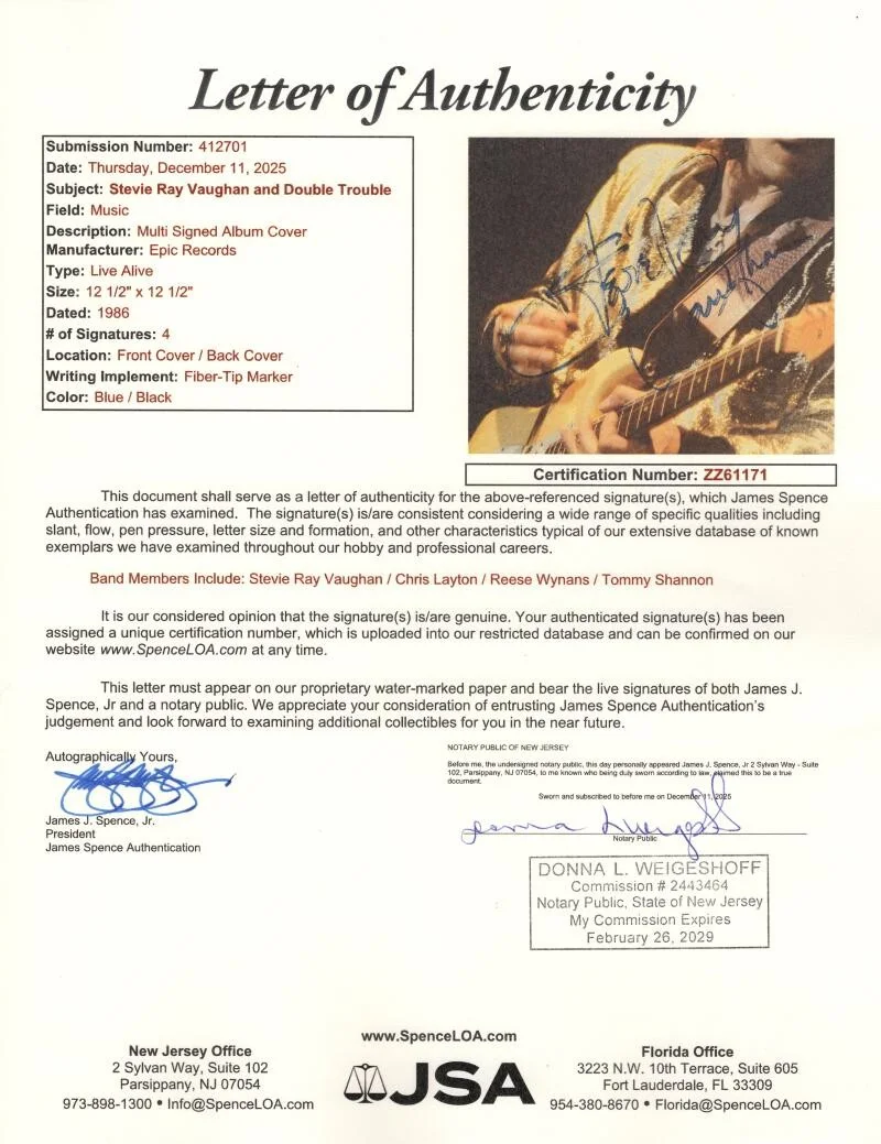 Chris Layton, Tommy Shannon, Stevie Ray Vaughn, Reese Wynans — Stevie Ray Vaughan & Double Trouble Signed Autograph Album Vinyl Record JSA COA, image 4