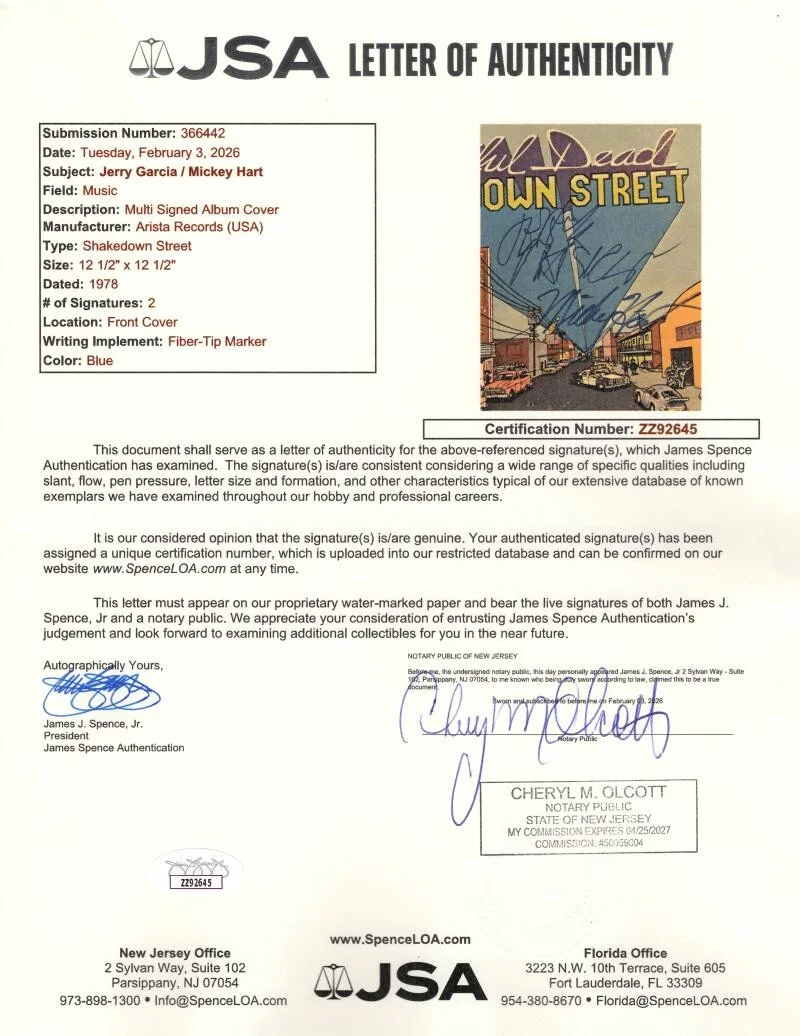 Jerry Garcia, Mickey Hart — Jerry Garcia & Mickey Hart Signed Autograph Album Record Shakedown Street w/ JSA, изображение 4