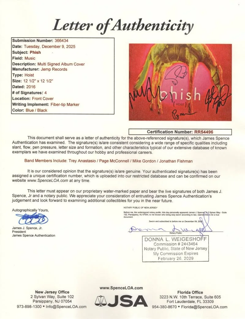 Trey Anastasio, Jon Fishman, Mike Gordon, Page McConnell — Phish Band Signed Autograph Hoist Album Record - Jon Fishman Trey Mike Page JSA, image 4