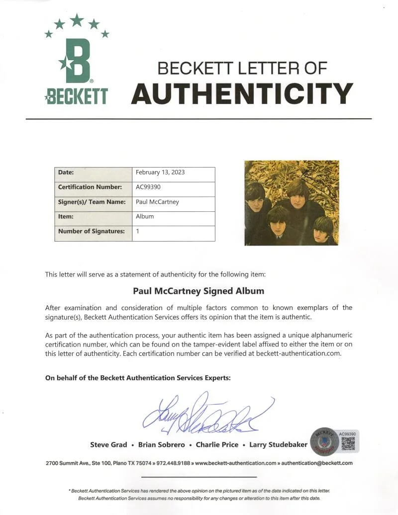 Paul McCartney — Paul McCartney Signed Autograph Album Vinyl Record Beatles for Sale Beckett COA, изображение 4