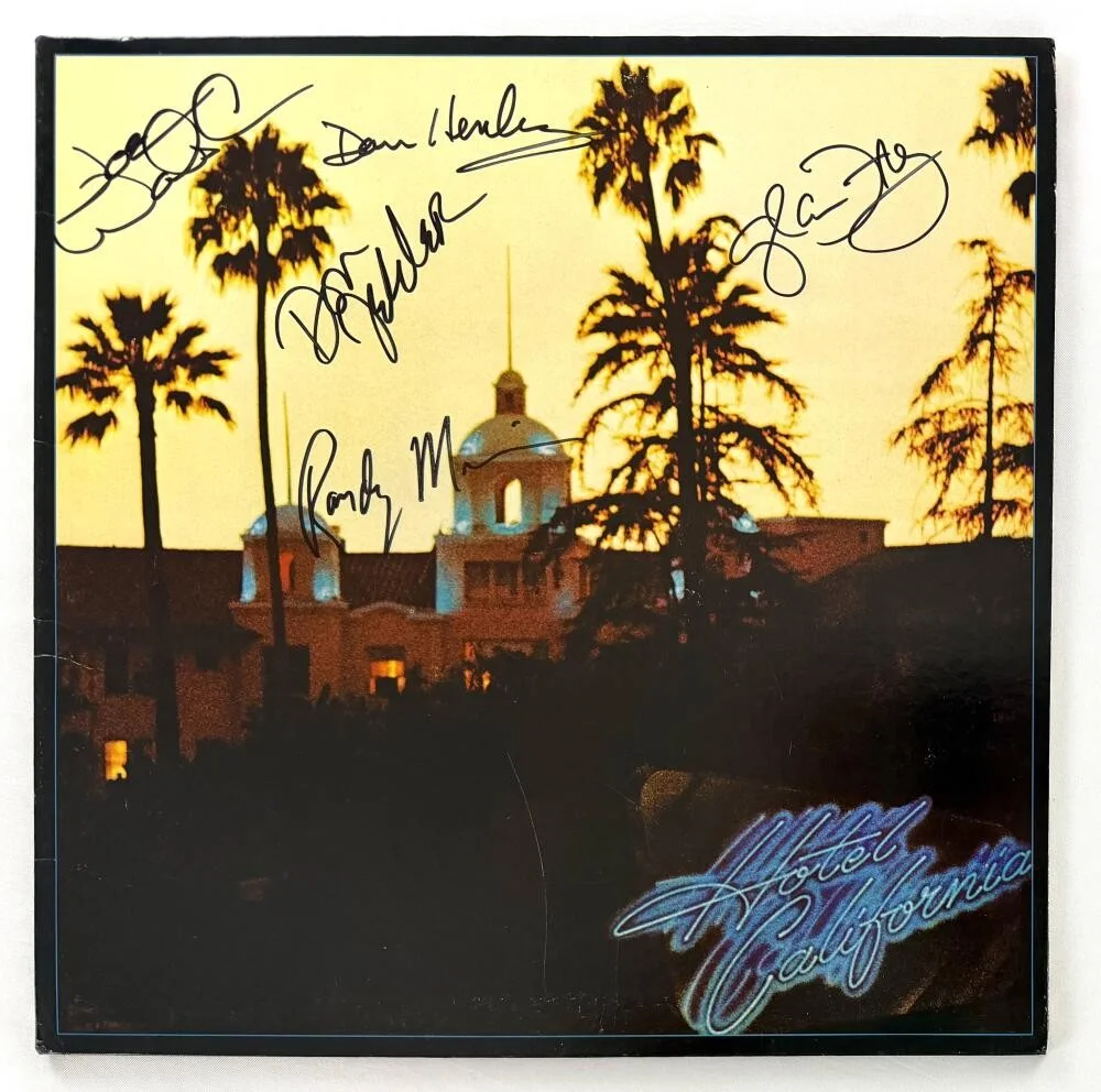 Don Felder, Glenn Frey, Don Henley, Randy Meisner, Joe Walsh — Eagles Signed Autograph Hotel California Album Don Henley Frey Walsh +2 JSA COA